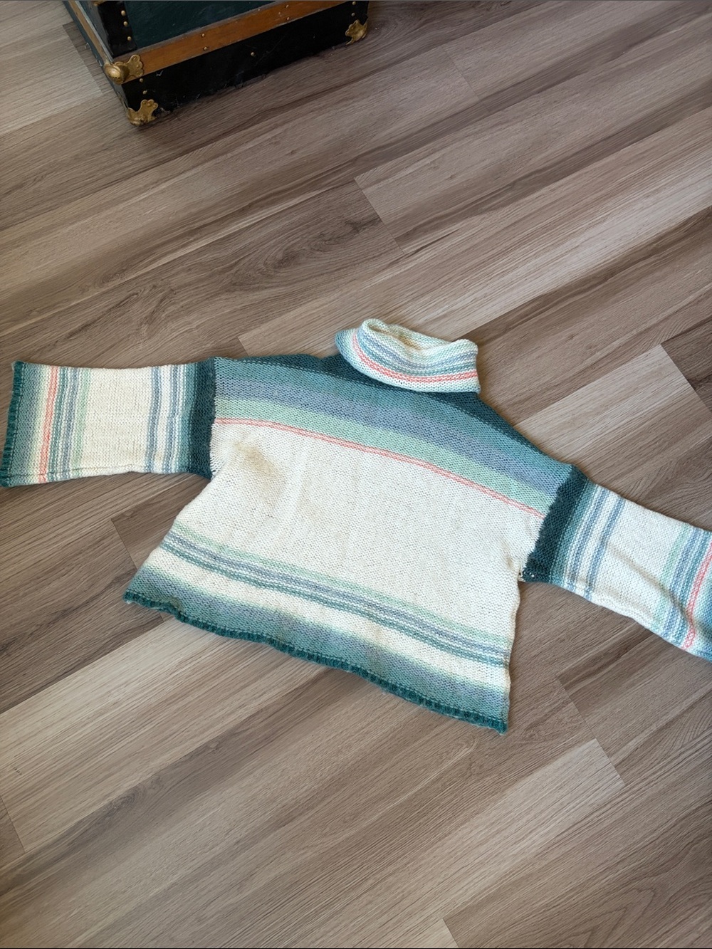 Anthropologie Striped Turtleneck Sweater in Cream and Teal